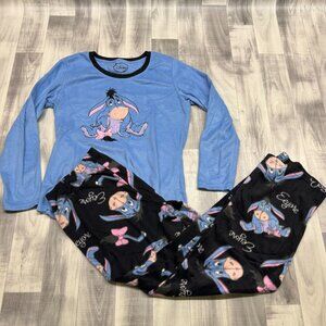 ✅Youth M Disney Fleece Eeyore Pajama Set Blue Long Sleeve Shirt & Black Pants